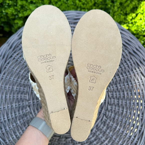 Andre Assous Nolita Raffia Wedge Slide Sandal Beige White Sz 7 - Picture 8 of 11